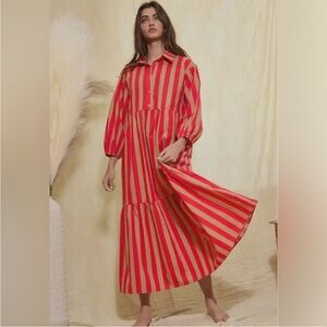 Anthropologie Red and tan Striped Long Sleeve Dress